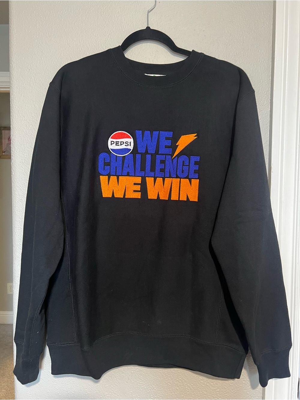 Pepsi Black Crewneck Sweatshirt with Blue and Orange Embroidery vintage